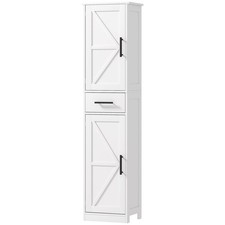 Farmhouse Tall Bathroom Cabinet 15.7x66.9in Barn Doors Drawer Shelves White