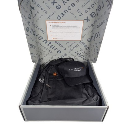 Adventures by Disney Welcome Gift Box Set Backpack 2 Hats Travel Promo Recycled