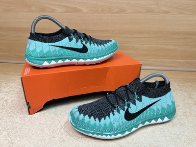 Nike Free Run 3.0 FlyKnit Turnschuhe Damengröße UK 6,5 türkisgrün & schwarz
