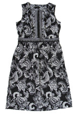 Talbots Black & White Floral Sleeveless V Neck Knit Dress Size S Small