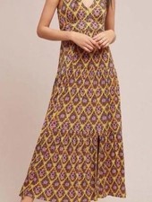 Sleeveless Floral Bohemian Jersey Maxi Dress Yellow Pink Blue V-Neck Button