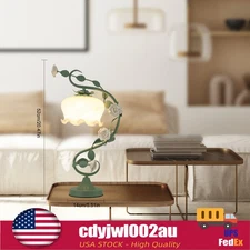 Green Flower Petal Table Lamp Bedroom Bedside Flower Night Light Glass Lampshade