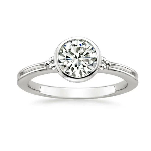 1 Ct Vvs1 Round Cut Near White Moissanite Diamond Engagement Silver Ring Size 7