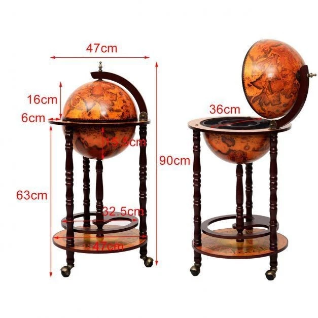 Vintage Wine Bar Antique Globe Drinks Minibar Trolley Cabinet Home itzcominghome - Image 4 of 4