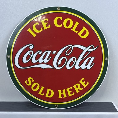 Vintage 1991 Ice Cold Coca Cola Sold Here Porcelain Enameled Sign Ande Rooney