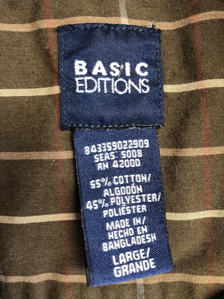 Basic Editions Shirt Mens Large Brown Plaid Button Down Long Sleeve Pocket Check - Image 3 of 4