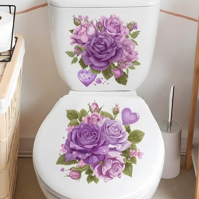Wasserdichte lila Rose Blumen Aufkleber für Toilettensitz 25 cm x 25 cm 2er Pac - Bild 1 von 4