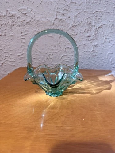 Fenton Green Glass Basket 6" Tall