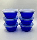 Anchor Hocking Vintage Cobalt Blue 6 oz Custard Cups USA Set Of 6 With Lids