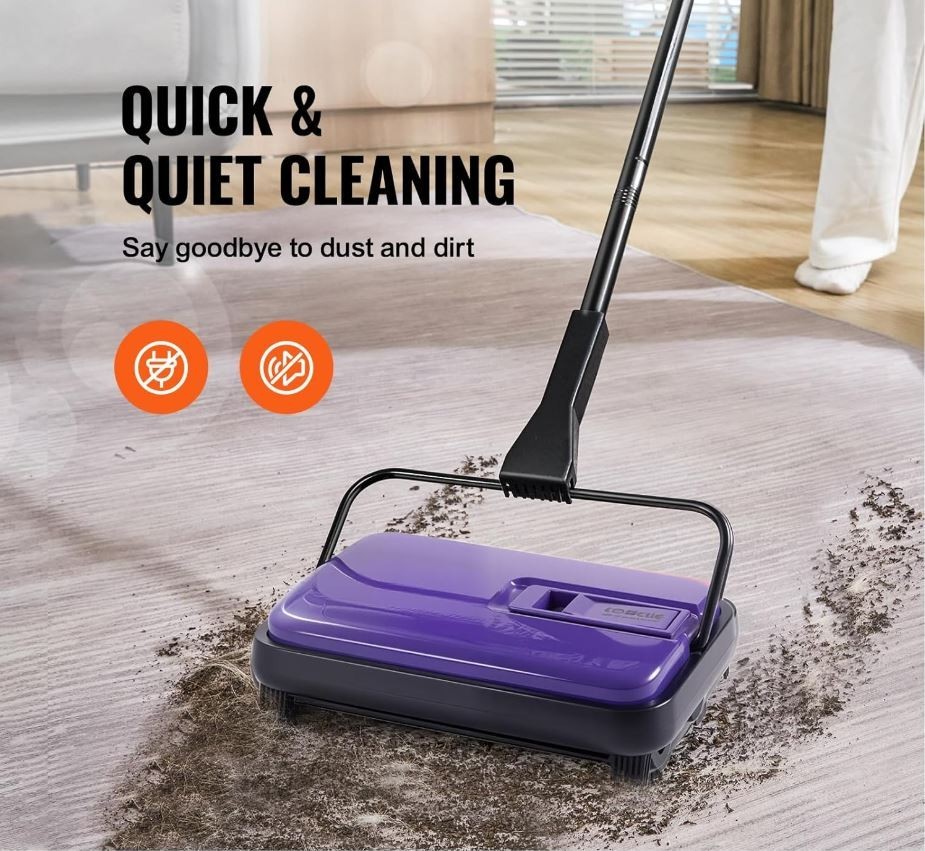 VEVOR Carpet Sweeper Manual Floor Sweeper w/ 300ml Dustbin 6.7in Cleaning Width