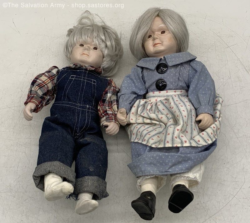 Unbranded 2 Elderly Couple Grandparents Porcelain Doll Figures
