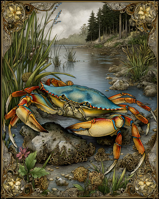 8x10 Blue Crab by Woodland Water Art Print - 828141296