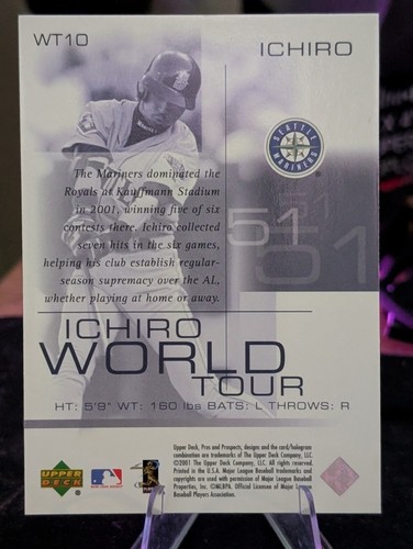 ICHIRO SUZUKI 2001 Upper Deck Pros & Prospects World Tour #WT10 Mariners Rookie - Imagen 2 de 2