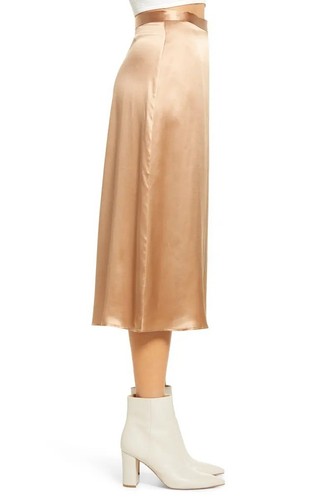 Reformation NWT Jones Midi Wrap Silk Skirt Tan Buff Size 12 - Picture 3 of 8