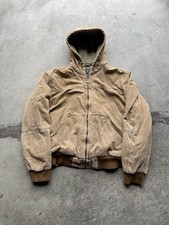 GH Bass Co Duck Canvas Hooded Work Jacket Sherpa Lined Brown L Workwear Rugged