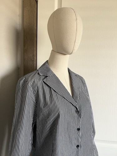 Lafayette 148 New York Size 10 Striped Button Down Shirt Cotton Black White - Picture 3 of 13