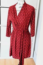 Rene Rofe Robe Women's MED Red Hearts Kimono Wrap Short Lightweight Stretch