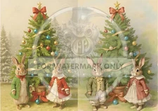 Vintage Bunny Christmas | A4 Rice Paper | Paper for Decoupage