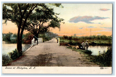 c1910 Bridge Scene at Babylon Long Island New York NY Antique Postcard