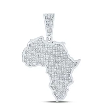 1.00Cttw Round Diamond Africa Map Mens Charm Pendant 925 Sterling Silver
