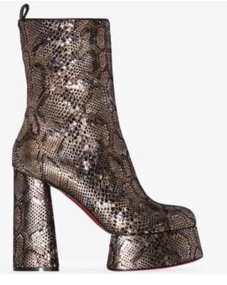 Christian Louboutin Izamayeah Boots Snake Embossed Black Platine  $1395