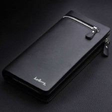 Long Leather Wallet Clutch for Men ID Credit Cards Holder Zip Phone Bag Handbag