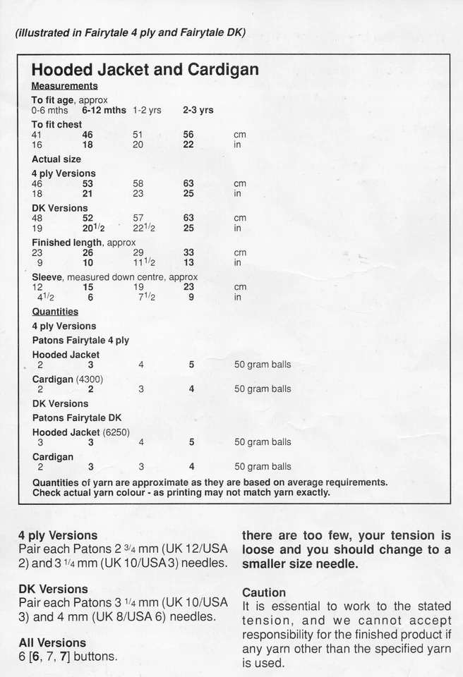 Small Child Cardigan - Size 41-56cm 16-22in Patons 4ply DK 4948 - Knitting PRINT - Image 2 of 2