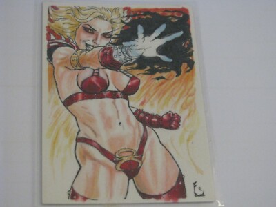 Vampirella Series  Edward Cherniga Hand Drawn Sketch Card & Autograph Rare combo