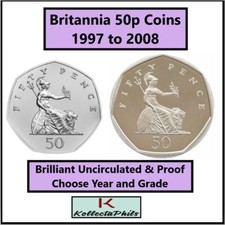 50p Fifty Pence Britannia Coins 1997 to 2008 Bunc & Proof Select Year and Grade