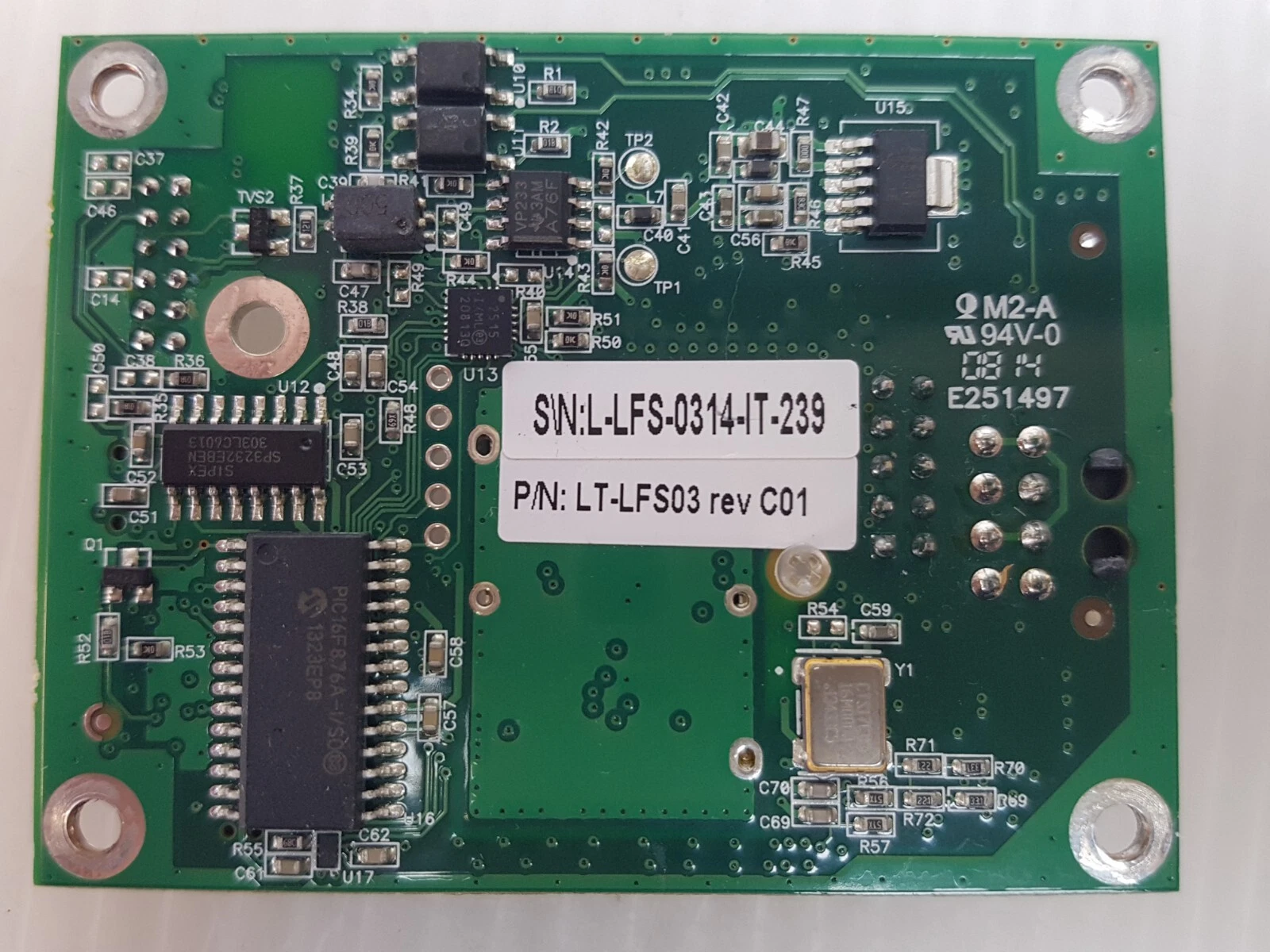 Underside of the LogiTag board with P/N LT-LFS03 rev C01 label