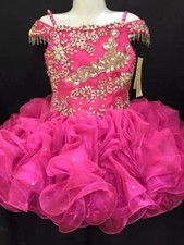 Off Shoulder Tiered Ruffled Organza Cupcake Girls pageant formal dress