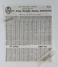1841 Ziehungs-Liste Erster Klasse 12ter Braunschweig L&uuml;neburg Landes-Lotterie