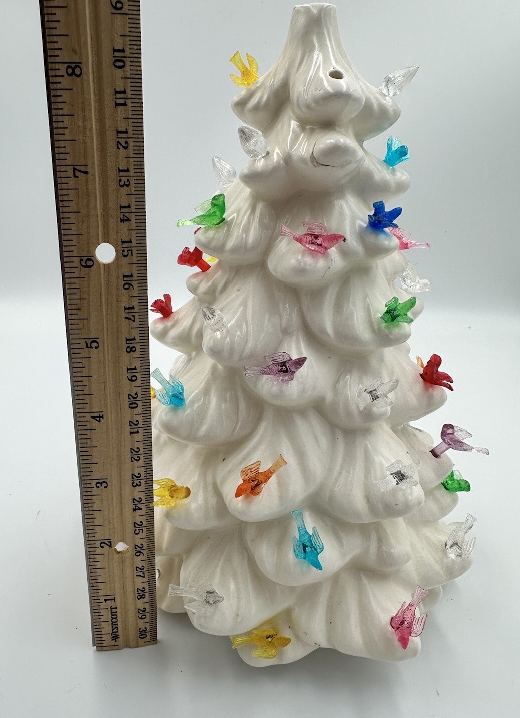 Vintage White Ceramic Christmas Tree Doves No Light Missing 4 Doves And
