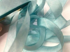 silk hand dyed 7/16" ribbon on bias 1yd made in USA blue lilies