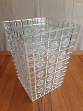 Vintage MCM Clear Atomic Starburst Square Waste Basket 12" Acrylic Sparkling!