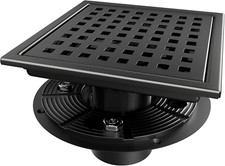 Square Shower Drain, Black Shower Drain 6 Inch with Flange and Removeable Grate