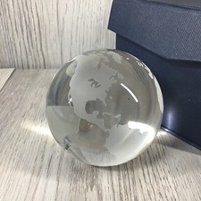 Vintage Etched Crystal Glass Globe Paperweight w/Box 3 inch Diameter