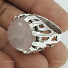 Rose Quartz Gemstone Solid Sterling Silver Statement Heart Chakra Wife Ring US 6