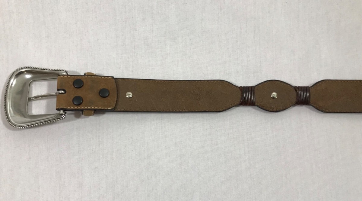 LARRY MAHAN Genuine Leather Belt Brown Western Style 