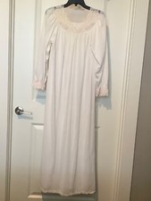 Vintage Shadowline Nightgown Size M Pink Long Silky Nylon Floral Neckline USA