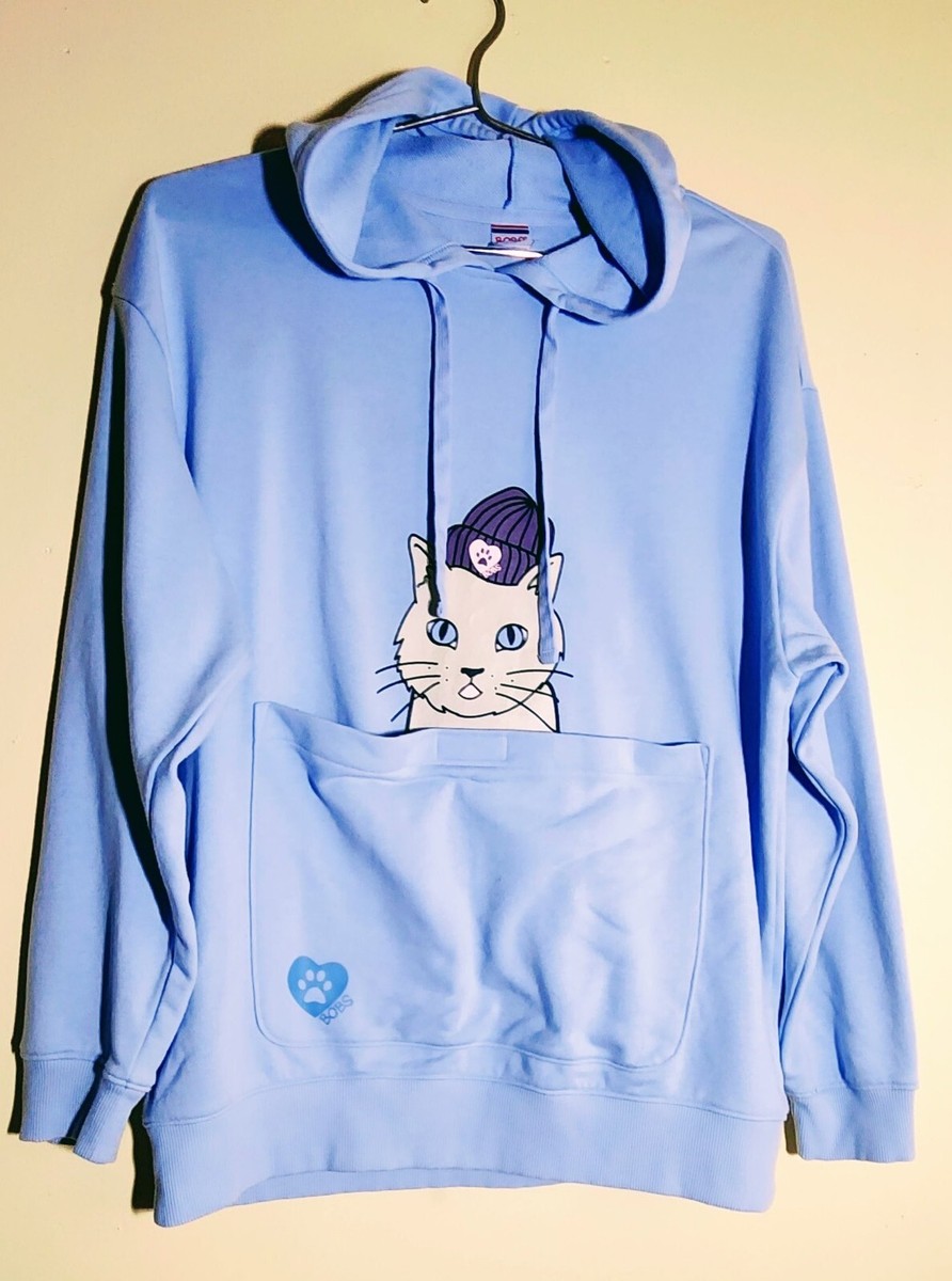 Cat In A Hat - Blue - Size L - Unisex - Cat Pouch Hoodie - BOBS By