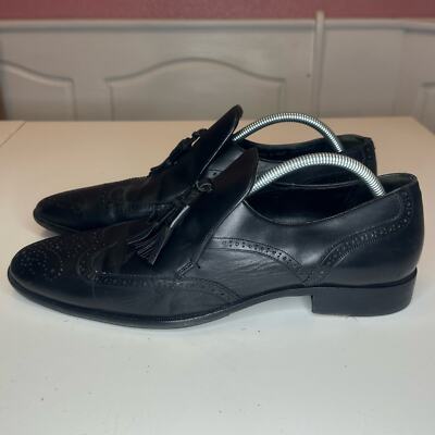 Vintage BALLY black leather brogue tassel loafers men display picture 3