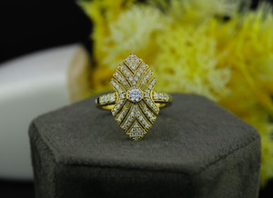 Authentic Vintage Round Cut Moissanite Engagement Ring 14K Yellow Gold Plated Cluster Ring