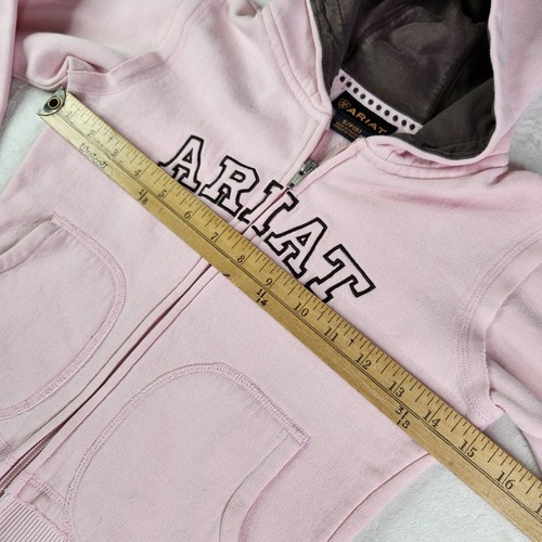 ARIAT Hoodie Jacket Girls Kids Pink Full Zip Pocket Size Small (8) Long Sleeve - Picture 9 of 10