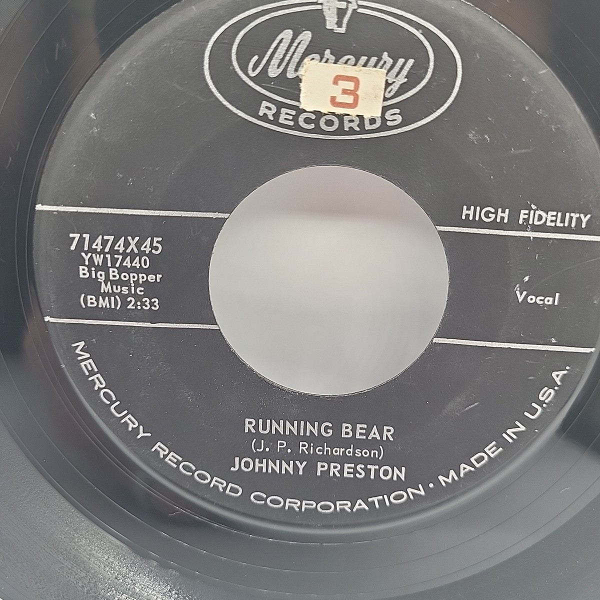 My Heart Knows /Running Bear by Johnny Preston 45 RPM Vintage