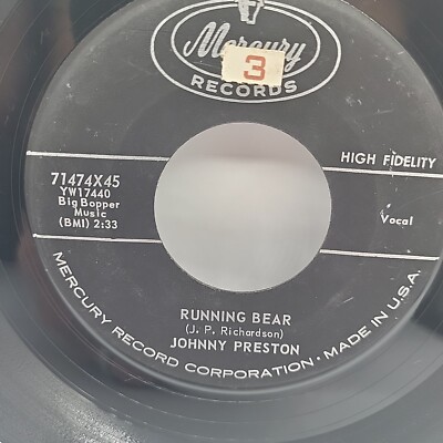 My Heart Knows /Running Bear by Johnny Preston 45 RPM Vintage