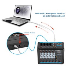 6 Channel Live Studio Audio Mixer USB Bluetooth DJ Sound Mixing Console Amplifie