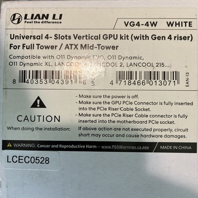 LIAN LI UNIVERSAL 4- SLOTS VERTICAL GPU KIT (WITH GEN 4 RISER) VG4-4 WHITE