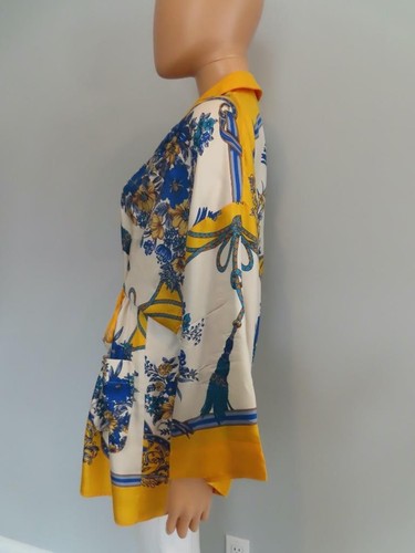 GUCCI Yellow & Blue Floral Printed Kimono Tunic Tie-Waist Blouse Size 44 - Picture 10 of 12