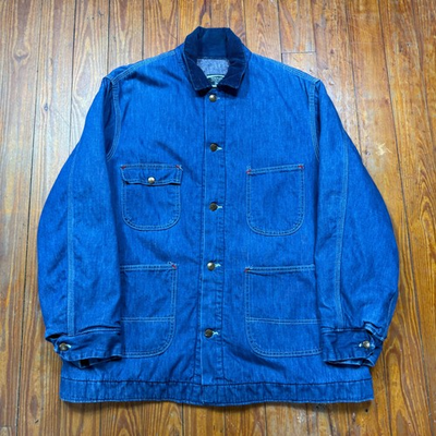 #ad Vintage Sears Work Leisure Denim Chore Jacket Mens Large Blue Blanket Lined 70s $79.99